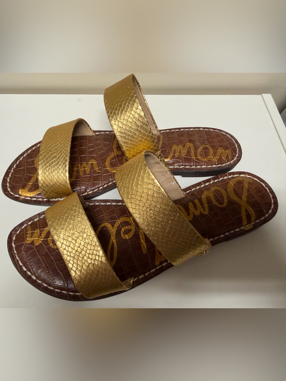 Sam Edelman Gold Double-Strap Slide Sandals